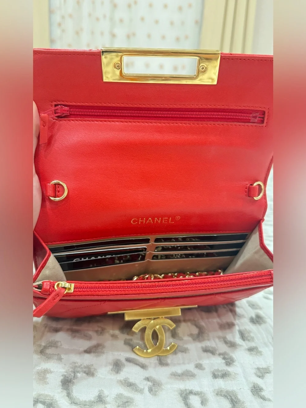Chanel Red Quilted Leather lambskin WOC with Gold Hardware